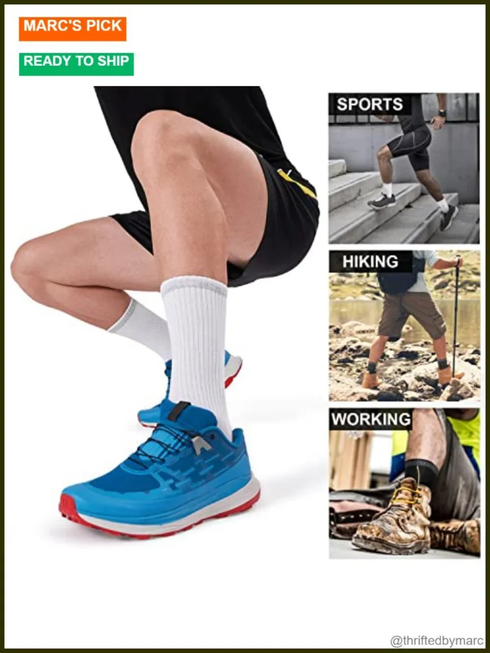 6 Pack Men's Athletic Moisture Wicking Crew Socks Cushioned Sport Running Work